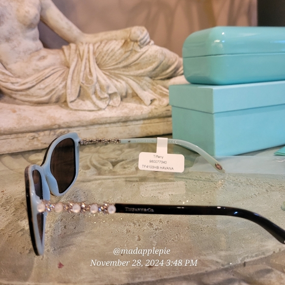 Tiffany & Company TF4103 Sunglasses Havanah Crystal Embelished Pearl Luxury #127 - Picture 6 of 15
